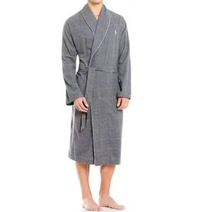 Polo Ralph Lauren Mens Cotton Robe Sz L/XL Grey Plaid Windowpane Pony Logo